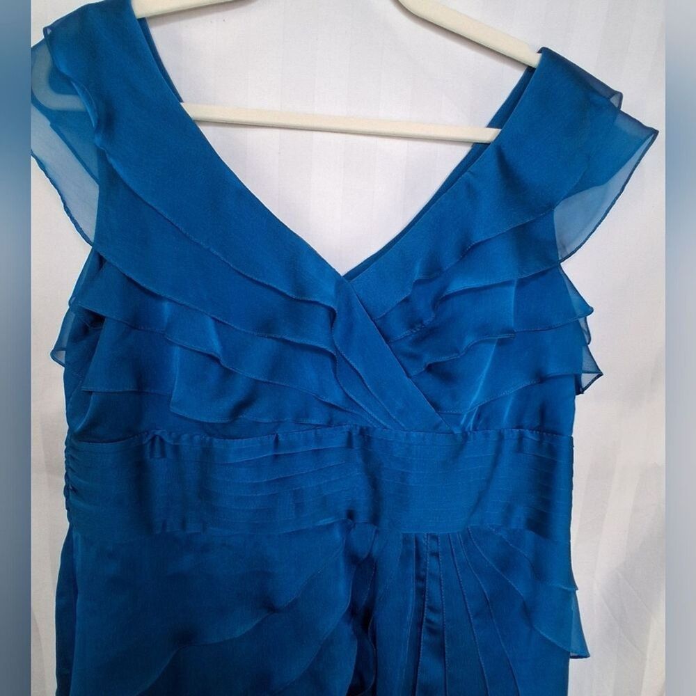 Adrianna Papell Flutter Sleeve Tiered Teal Dress Size 14 Petite - Picture 4 of 11